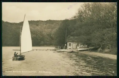 Foto AK - Dieksee in Malente-Gremsmühlen - Segelboot Holzsteg Anleger Hütte 1925