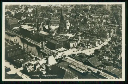 Foto AK - Duisburg Fliegeraufnahme - Hafenbereich Bebauung  Kirchen und andere
