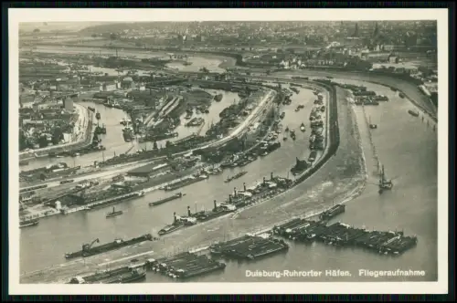 Foto AK - Duisburg Ruhrorter Häfen - Fliegeraufnahme Binnenhafen Ruhr und Rhein