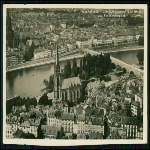 2x Foto AK Frankfurt Main - Dreikönigskirche Alte Brücke und Blick auf die Stadt