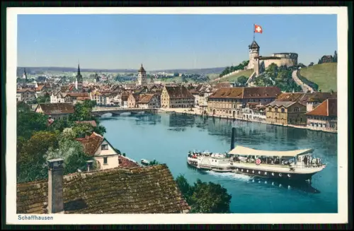 AK - Schaffhausen Rhein - Blick auf Ausflugsdampfer u. Festung Munot - 1927 gel.