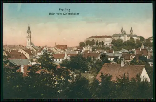 Blick vom Lindenkeller auf Freising und Domberg mit dem Freisinger Dom 1927 gel.