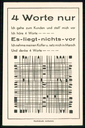 4 Worte Es-liegt-nichts-vor Ich nehme meinen Koffer rätselhafte Botschaft - 1933