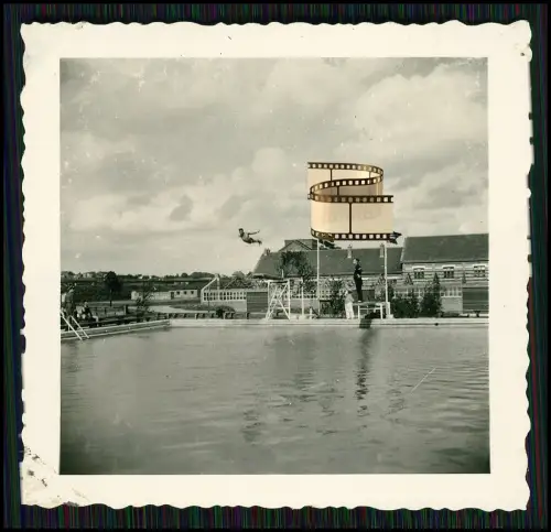 3x Foto Soldaten Wehrmacht - Wettkampf im Schwimmbad - Sprung vom 3 m Brett u.a.