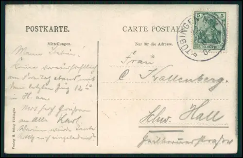 AK Bebenhausen Tübingen am Neckar Jagdschloss Speisesaal 1907 gelaufen