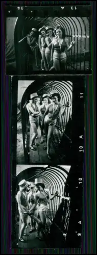 8x Foto 4x3cm - Frauen in Badeanzügen - im Zirkus Tunnel Tigerkäfig zur Manege