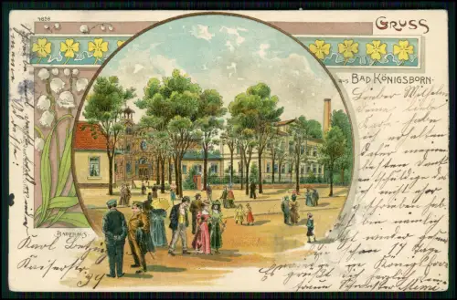 AK Litho - Unna Königsborn - Passanten Spaziergänger am Badehaus - 1904 gel.