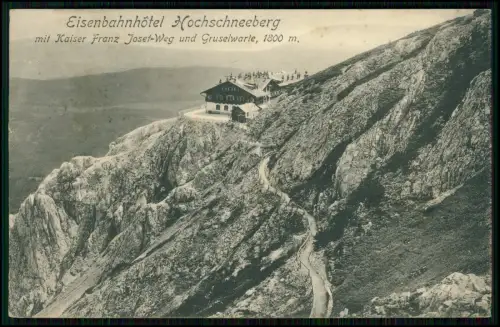 AK Eisenbahnhotel Hochschneeberg Kaiser Franz Josef-Weg u. Gruselwarte 1913 gel.