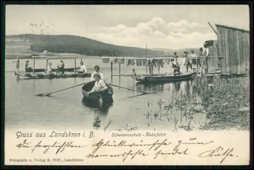 AK Schwimmschule Kahnfahrt Landskron Böhmen Lanškroun in Tschechien - 1904 gel.