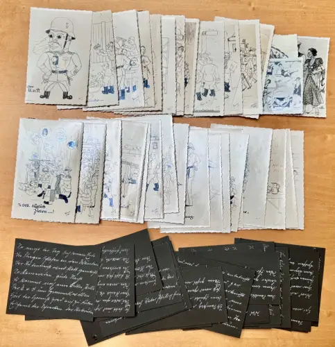 32x Postkarten – Wehrmacht Karikatur / Cartoon / Satire / Comic - um 1938