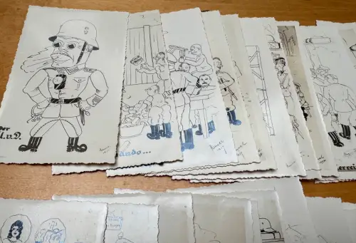 32x Postkarten – Wehrmacht Karikatur / Cartoon / Satire / Comic - um 1938