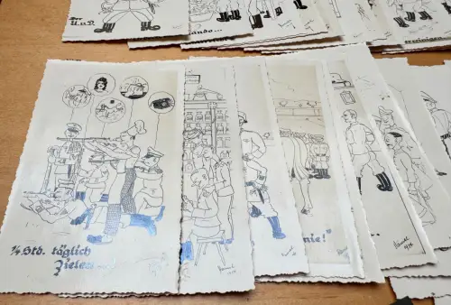 32x Postkarten – Wehrmacht Karikatur / Cartoon / Satire / Comic - um 1938