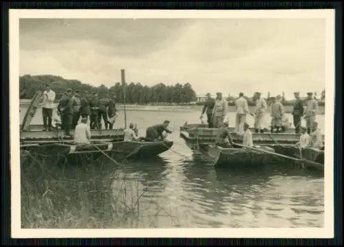 4x Foto Soldaten Wehrmacht - Brückenbau schwimmenden Ponton-Brücke Fähre Einsatz