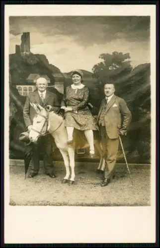 Echt Foto AK - Dame auf Esel - Atelier - Drachenfels Königswinter Rhein - 1936