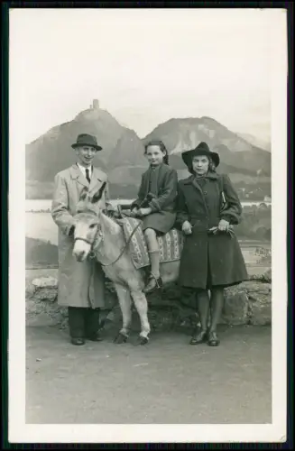 Echt Foto AK - Dame auf Esel - Atelier - Drachenfels Königswinter Rhein - 1937