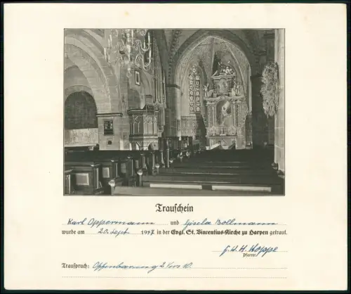 Trauschein mit Bild - Harpen Bochum - 1947 St. Vincentius-Kirche Karl Oppermann