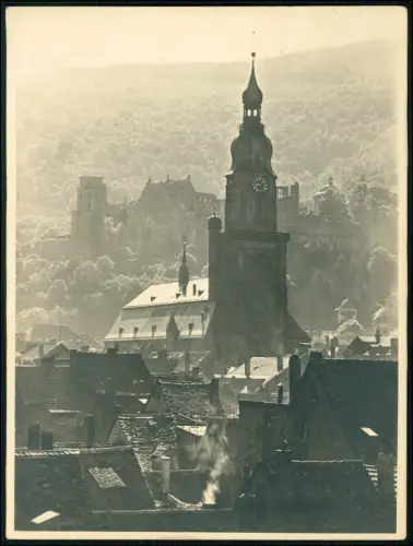 Foto 24x18cm - Blick Dächer Heidelberg Altstadt - Heiliggeistkirche und Schloss