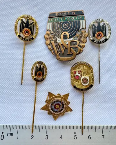 selten 6x - Anstecknadel Deutscher Sportbund DSB - Bogen-Schützen - Ehrennadel