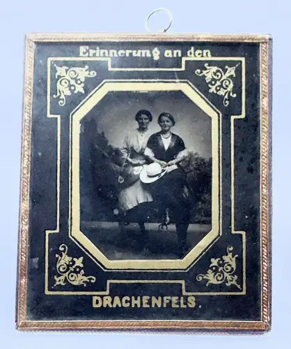 Drachenfels  Siebengebirge - Ferrotypie ? Foto 1900 - Rahmen hinter Glas 12x10cm