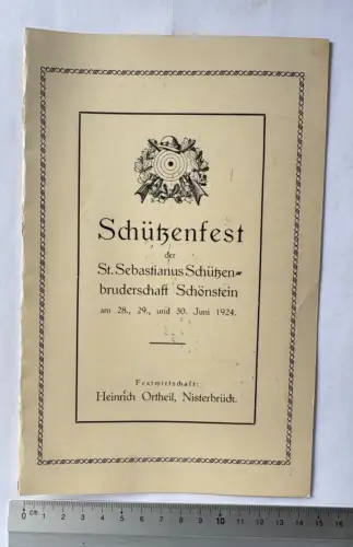 Schützenfest St. Sebastianus Schönstein Wissen 1924 - Karte mit Speisen u. Wein