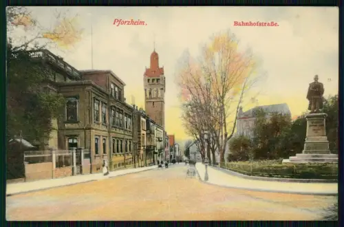 AK - Pforzheim Bahnhofstraße, Kaiser Wilhelm Denkmal, Kirche - 1906 gelaufen