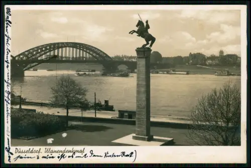 Foto AK -Ulanendenkmal in Düsseldorf - am Joseph-Beuys-Ufer - 1941 gelaufen