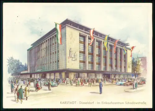 AK in Farbe - Karstadt-Kaufhaus in Düsseldorf - an der Schadowstraße - 1961 gel.