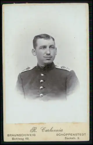 CDV Foto Soldat - R. Carbonnier BRAUNSCHWEIG Bohlweg - u. SCHÖPPENSTEDT Sackstr.