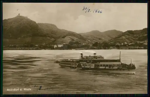 Foto AK - Raddampfer - Rhein bei Rhöndorf - Burg Drachenfels im Hintergrund 1926