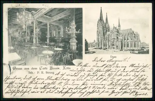 AK - Köln am Rhein - Cafe Bauer, Innenansicht Inh. P.E. Strung  - 1909 gelaufen