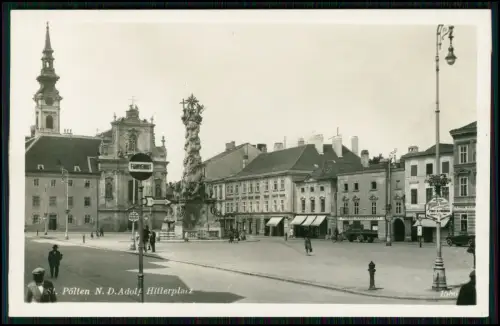 Echt Foto AK - St. Pölten Österreich - Adolf Hitler-Platz - Dreifaltigkeitssäule