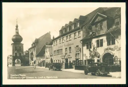 Foto AK Blankenburger Straße in Saalfeld Saale Im Vordergrund Gasthaus Gambrinus