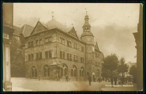 Foto AK - Altes Rathaus in Nordhausen Thüringen Rolandsfigur Ritterstatue - 1912