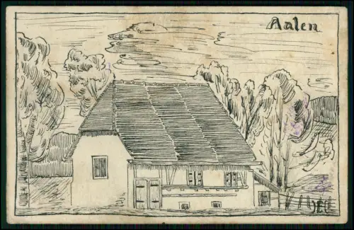 AK - Aalen Ostalbkreis - handgezeichnete Bauernhaus umgeben von Bäume - um 1900