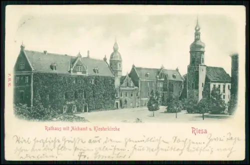 Präge Relief AK - Riesa - Rathaus mit dem Aichamt und Klosterkirche - 1907 gel.