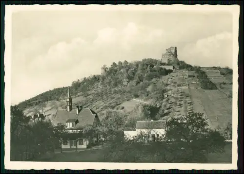Foto AK- Bad Kissingen - Café Ballinghain - im Hintergrund Ruine Bodenlaube 1936