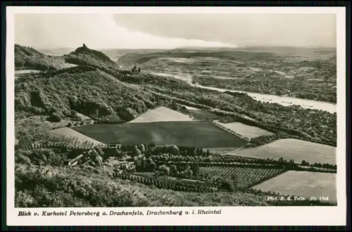 Foto AK Blick v. Hotel Petersberg Drachenfels Drachenburg Rheintal Siebengebirge