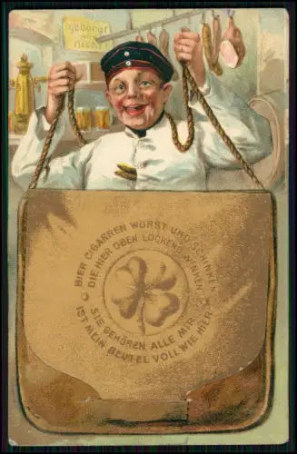 Klappkarte AK - Elsässer Soldat - MEIN BEUTEL VOLL WIE - Saarlouis 1907 gelaufen