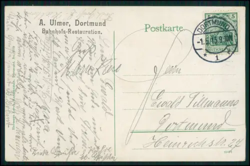 AK Dortmund im Ruhrgebiet Hauptbahnhof, Restaurant v. A. Ulmer 1913 gelaufen