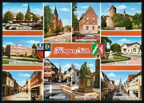 2x AK - Kempen am Niederrhein - historische Windmühle Rathausgebäude und andere