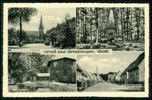 AK Brockhagen Steinhagen - Blick zur Kirche - Ehrenmal - Mühlenpartie - Siedlung