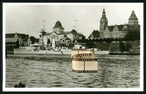 Foto AK - leichter Kreuzer Emden in Stettin - Reichsmarine Kriegsmarine 1925-45