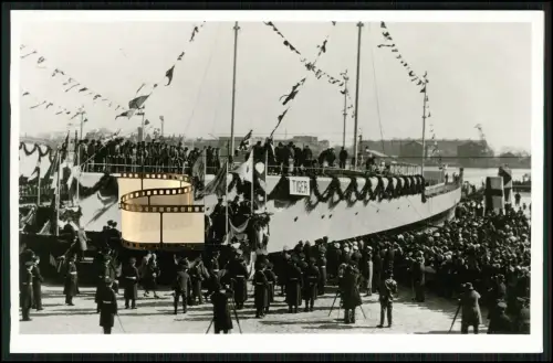 Foto AK - Tiger Torpedoboot - Stapellauf 1928 in Wilhelmshaven - Reichsmarine