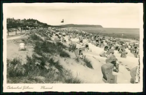 Foto AK - Strand Ostseebad Göhren auf Rügen - viele Strandkörbe Badegäste 1938