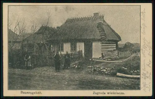 AK 1.WK Dorf in Polen - Bauerngehöft Zagroda wieśniacza - 1915 Feldpost gelaufen