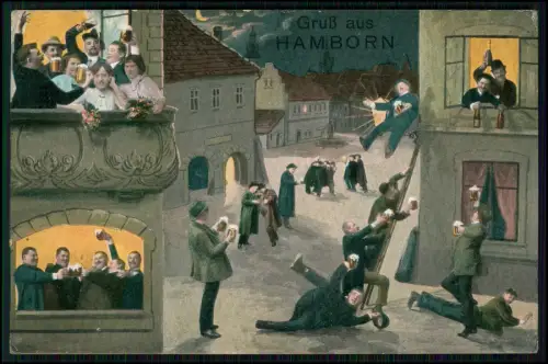 AK- Gruß Hamborn Duisburg - Szene ausgelassen feiern Bier trinken 1926 gelaufen
