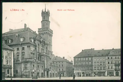 AK - Löbau in Sachsen Marktplatz mit Rathaus - 1909 gelaufen