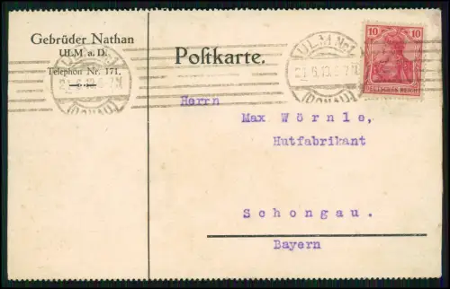 6x AK - an Max Wörnle, Hutfabrikant in Schongau, Bayern, adressiert - 1919 gel.