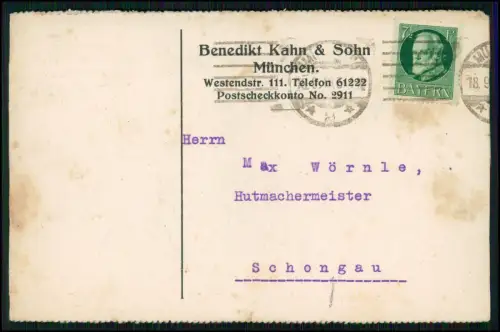 7x AK - an Max Wörnle, Hutfabrikant in Schongau, Bayern, adressiert - 1919 gel.