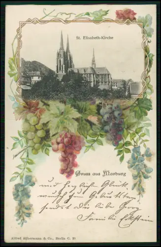 AK Präge Relief - St. Elisabeth-Kirche in Marburg an der Lahn - 1901 gelaufen